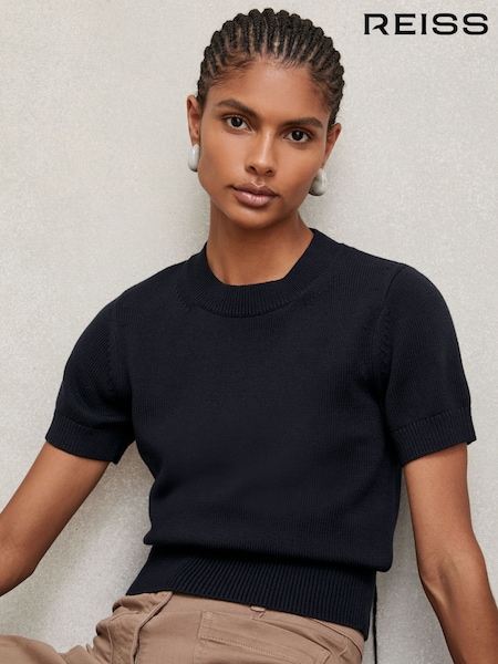 Reiss Navy Anita Cotton And Wool Crew-Neck Top (H52171) | €125