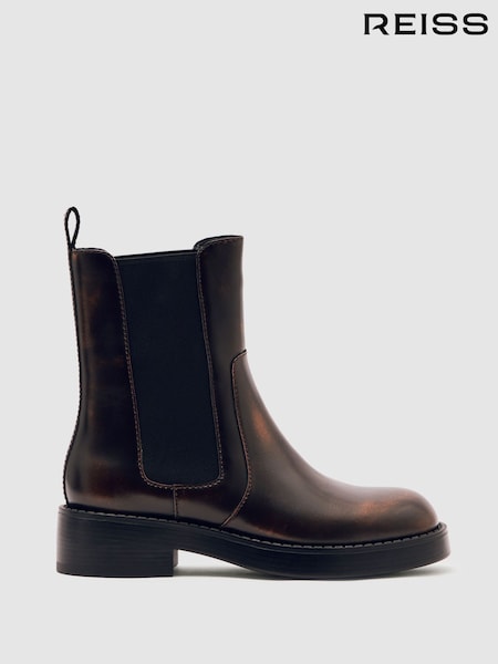 Reiss Brown Phoebe Leather Chelsea Boots (H52173) | AED1,656
