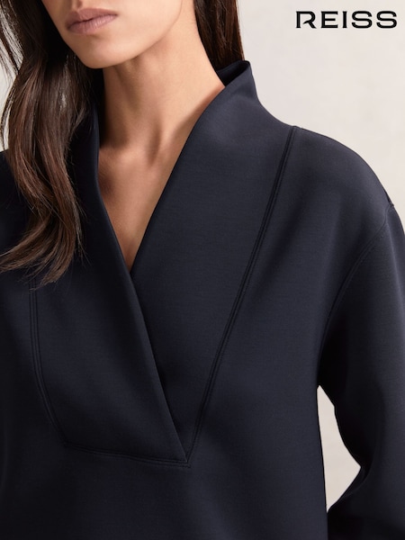 Reiss Navy Annabel Interlock Shawl-Neck Sweatshirt with Modal (H52178) | €183