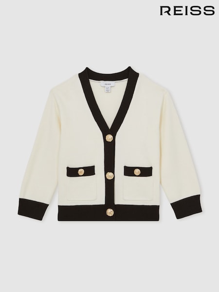 Reiss Ecru Mila Tipped V-Neck Cardigan (H52179) | €85
