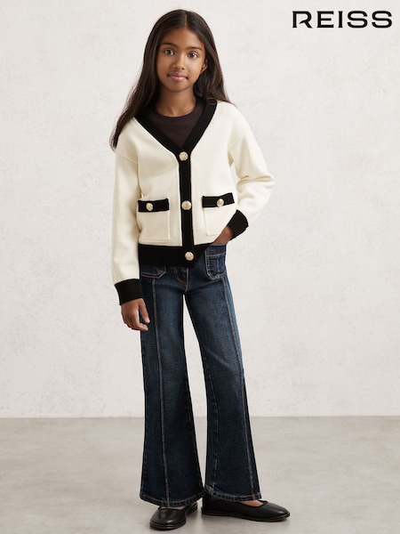 Reiss Ecru Mila Tipped V-Neck Cardigan (H52191) | €73