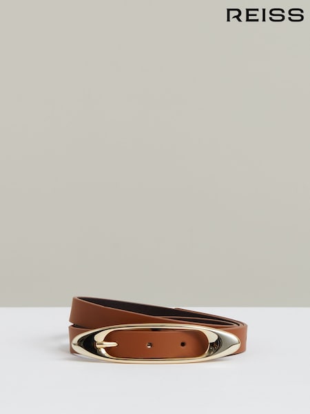 Reiss Tan Evelina Leather Oval Buckle Belt (H52192) | €85