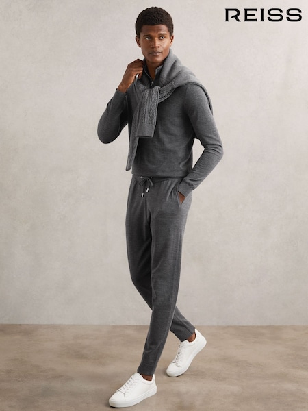 Reiss Derby Grey Melange Billings Merino Wool Cuffed Joggers (H52197) | AED922