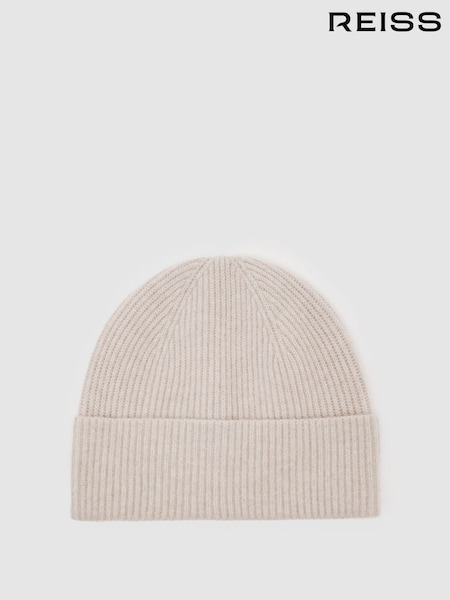 Reiss Light Oatmeal Melange Chaise Merino Wool Rib-Knit Beanie (H52200) | €65