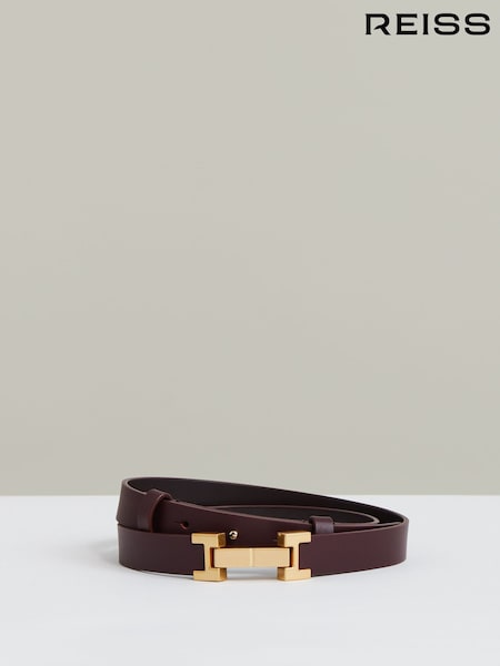 Reiss Burgundy Hayley Leather Square Hinge Belt (H52204) | €85