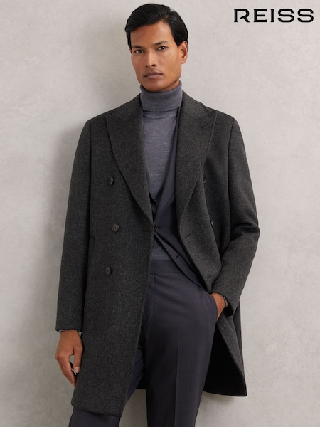 Reiss Charcoal Grey Timpano Wool-Blend Double-Breasted Overcoat (H52206) | R$ 3.455