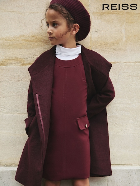 Reiss Burgundy Kia Wool-Blend Funnel-Neck Coat (H52209) | €145