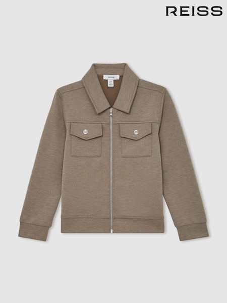 Reiss Taupe Brown Medina Interlock Zip Through Overshirt (H52219) | €70