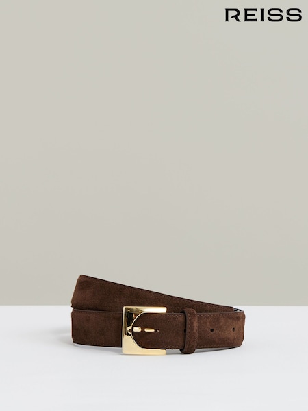 Reiss Chocolate Belinda Suede Square Buckle Belt (H52220) | €95