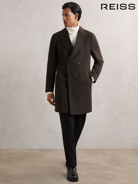 Reiss Dark Khaki Green Timpano Wool-Blend Double-Breasted Overcoat (H52221) | R$ 3.455