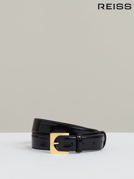 Reiss Black Belinda Patent Leather Square Buckle Belt (H52224) | €95