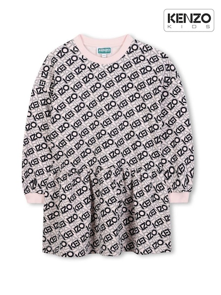 Kenzo Kids Pink Long Sleeve All Over Logo Print Dress (H52238) | 718 QAR - 916 QAR