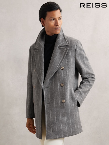 Reiss Bergamo Wool-Blend Chalk-Stripe Pea Coat (H52251) | R$ 3.435