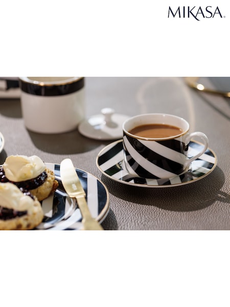 Mikasa Set of 4 Black Luxe Deco Fine China Tea Cups and Saucers (H52256) | €29