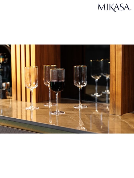 Mikasa Set of 4 Gold Sorrento Ridged Crystal Red Wine Glass (H52258) | €34