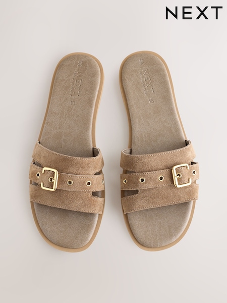 Taupe Neutral Suede Forever Comfort® Buckle Mule Sandals (H52269) | €37
