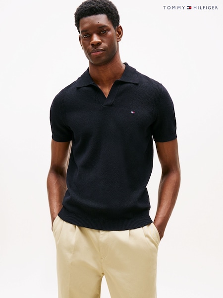 Tommy Hilfiger Blue Knit Textured Polo Jumpers (H52317) | €172