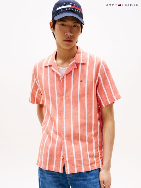 Tommy Hilfiger Orange Regular Fit Stripe Short Sleeve Shirt (H52319) | €129
