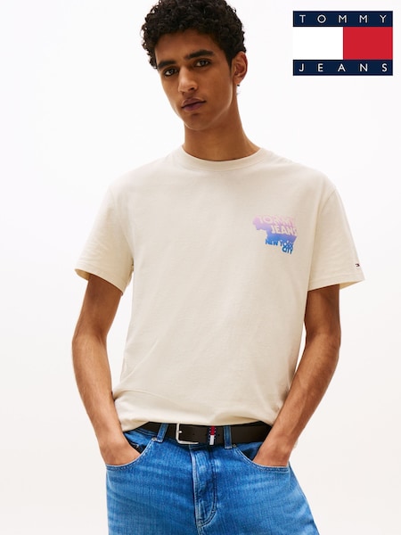 Tommy Jeans Cream Stack Logo Back Graphic Print T-Shirt (H52379) | R$ 345