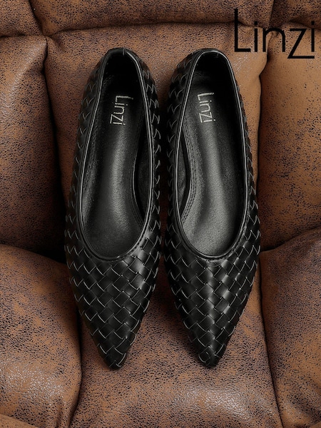Linzi Black Talina Woven Pointed Toe Ballet Flats (H52434) | €46