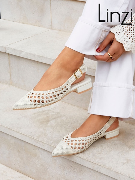 Linzi Cream Carolina Low Heeled Woven Slingback Courts (H52435) | € 42