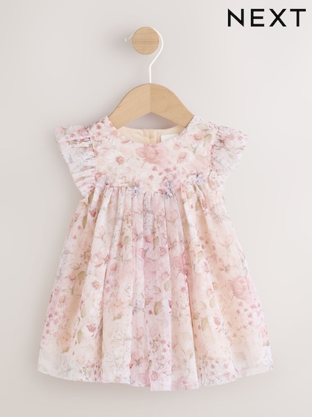 وردي زهور - Baby Mesh Dress (0mths-2yrs) (H52474) | ‏95 ر.س.‏ - ‏107 ر.س.‏