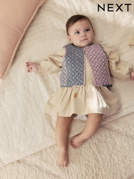Cream Floral Baby Dress and Gilet Set 2 Piece (0mths-2yrs) (H52485) | €41 - €44