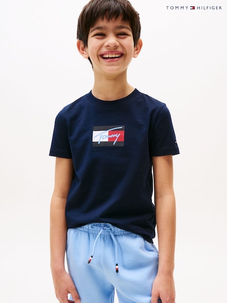 Blau - Tommy Hilfiger Signature Logo Crew Neck T-Shirt (H52513) | 23 € - 28 €