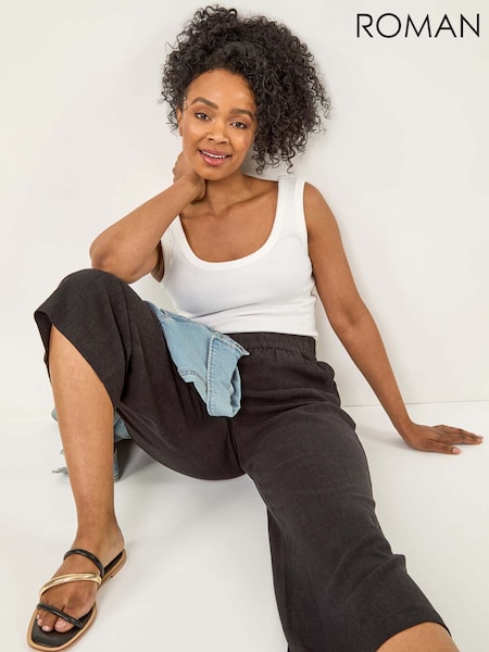 Roman Black Petite Linen Mix Cropped Trousers (H52521) | €40