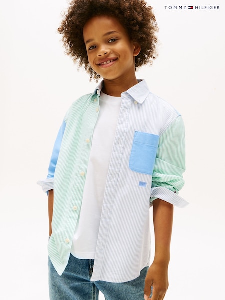 Tommy Hilfiger Blue Colour Blocked Mixed Stripe Oxford Shirt (H52524) | AED291 - AED349