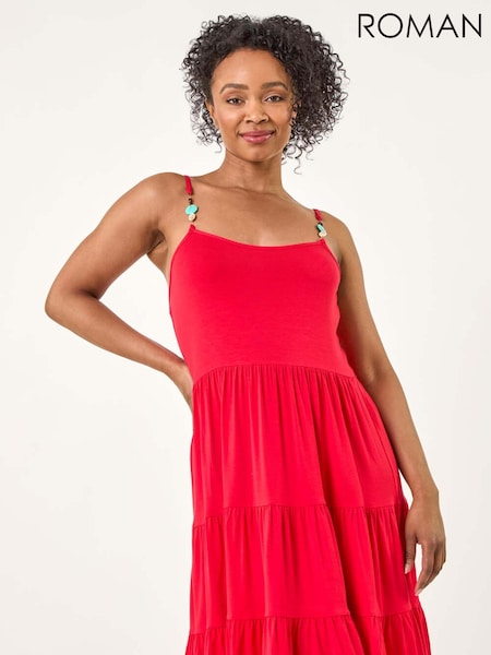 Roman Red Petite Beaded Strappy Tiered Dress (H52530) | €58