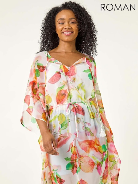 Roman White Petite Abstract Print Tie Cover-Up Blouse (H52532) | €53