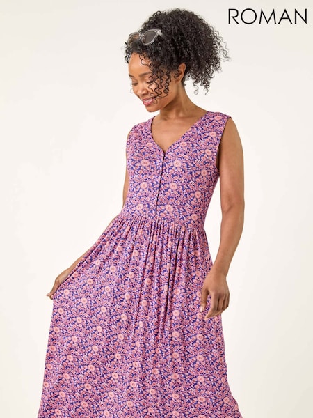 Roman Blue Petite Floral Midi Dress (H52538) | €53