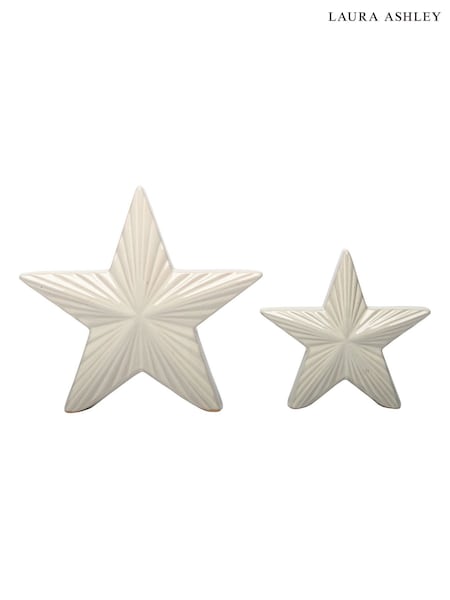 Laura Ashley White Set of 2 Ceramic Stars Ornaments (H52579) | €46.50