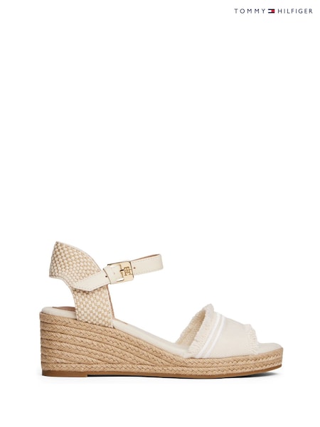 טבעי - Tommy Hilfiger Fringe Canvas Wedge Sandals (H52616) | ‏453‏₪
