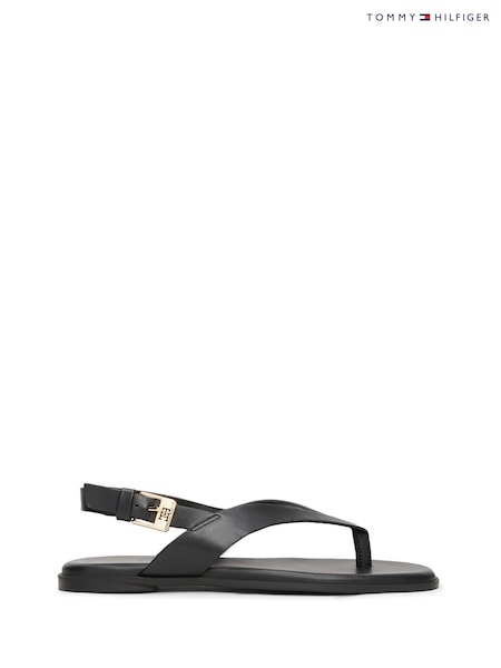 שחור - Tommy Hilfiger Leather Colour Blocked Square Toe Sandals (H52618) | ‏503‏₪