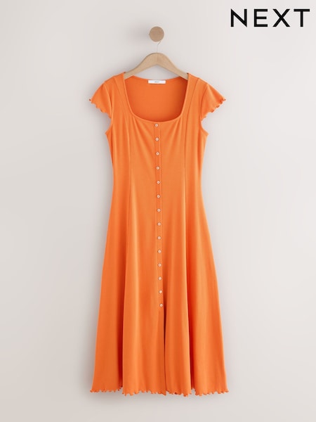 Orange Short Sleeve Jersey Button Through Maxi Dress (H52633) | €29
