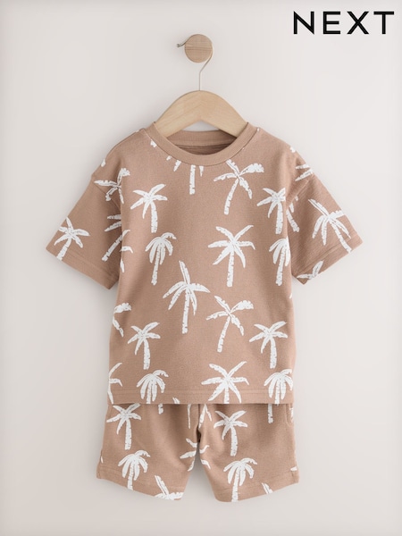 Tan Brown All-Over-Print Short Sleeve T-Shirt and Shorts Set (3mths-7yrs) (H52635) | AZN 32 - AZN 42