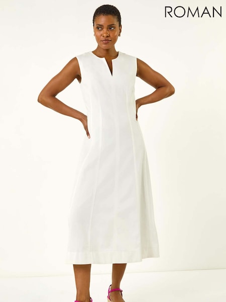Roman White Panel Detail 100% Cotton Midi Dress (H52649) | €71