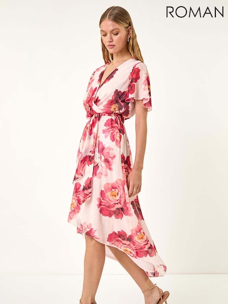 Roman Pink Floral Print Midi Wrap Dress (H52650) | €90