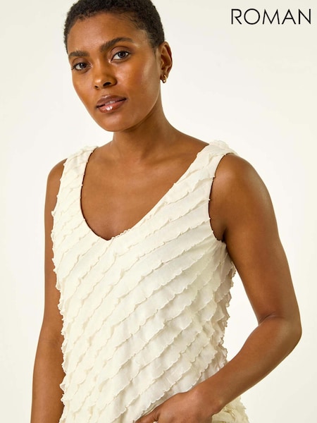 Roman White Shimmer Frill V-Neck Vest Top (H52654) | R$ 435