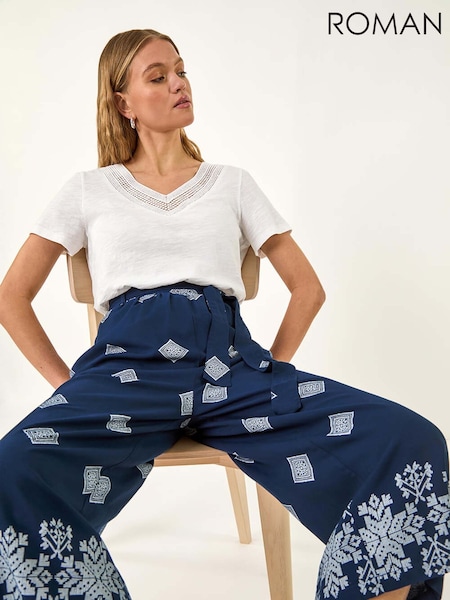 Roman Blue Border Print Belted Trousers (H52660) | € 56