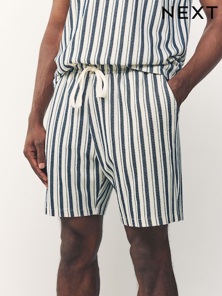 Navy/Ecru Stripe Drawstring Jersey Shorts (H52720) | AED114