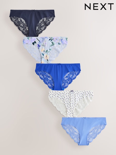 Blue Floral - Lace Back No Vpl Invisible Knickers 5 Pack