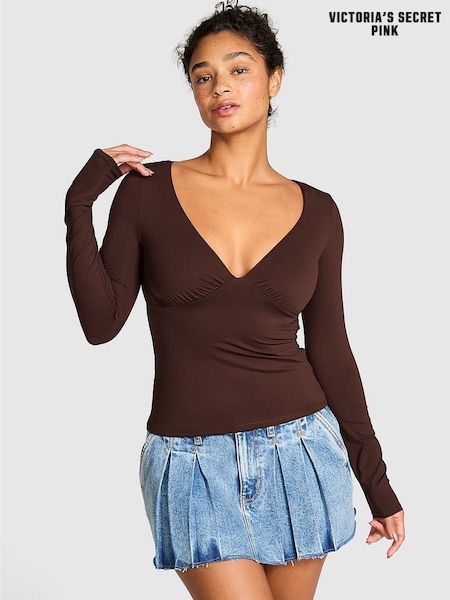 Victoria's Secret PINK Ganache Brown Ruched Long Sleeve Stretch T-Shirt (H52999) | €34