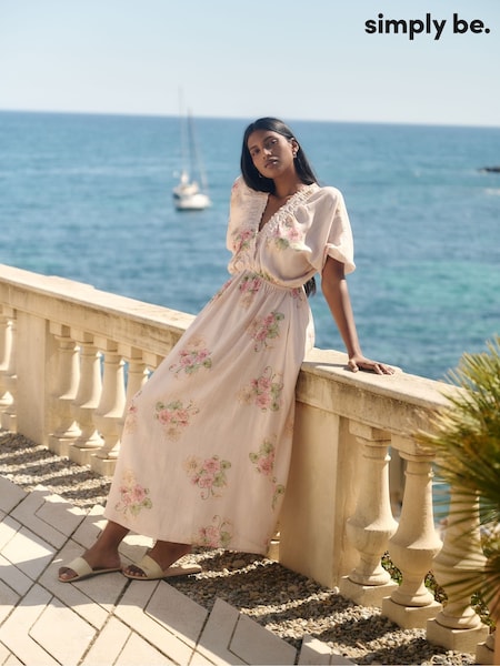 Simply Be Printed 100% Linen V-Neck Midi Dress (H53052) | 79 €
