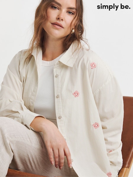 Simply Be Cream Embroidered Stripe Shirt (H53055) | €48