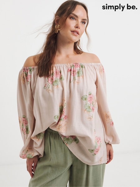 Simply Be Pink Cutwork Linen Bardot Top (H53059) | €45