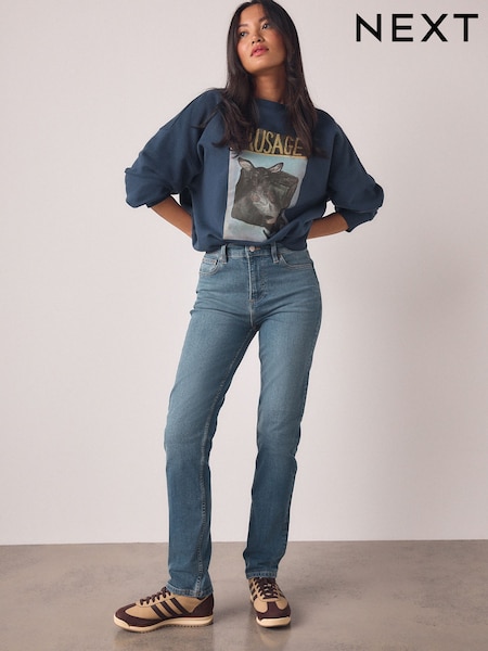Mid Blue - Slim Mid Rise Stretch Jeans
