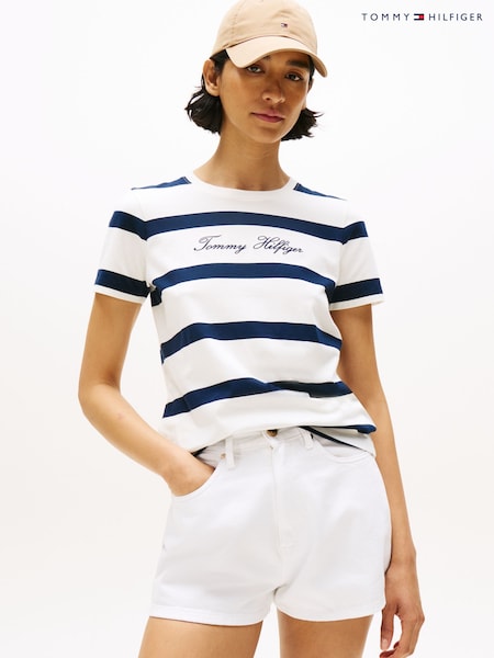 Tommy Hilfiger White Logo Embroidery Crew Neck T-Shirt (H53105) | €53